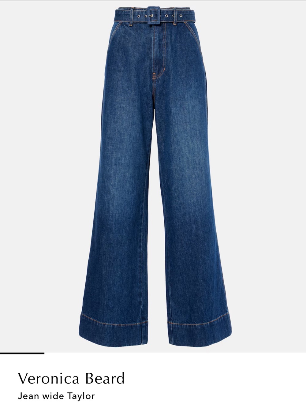 Veronica beard belted high rise classic Blue Denim Relaxed Wide-Leg Jeans